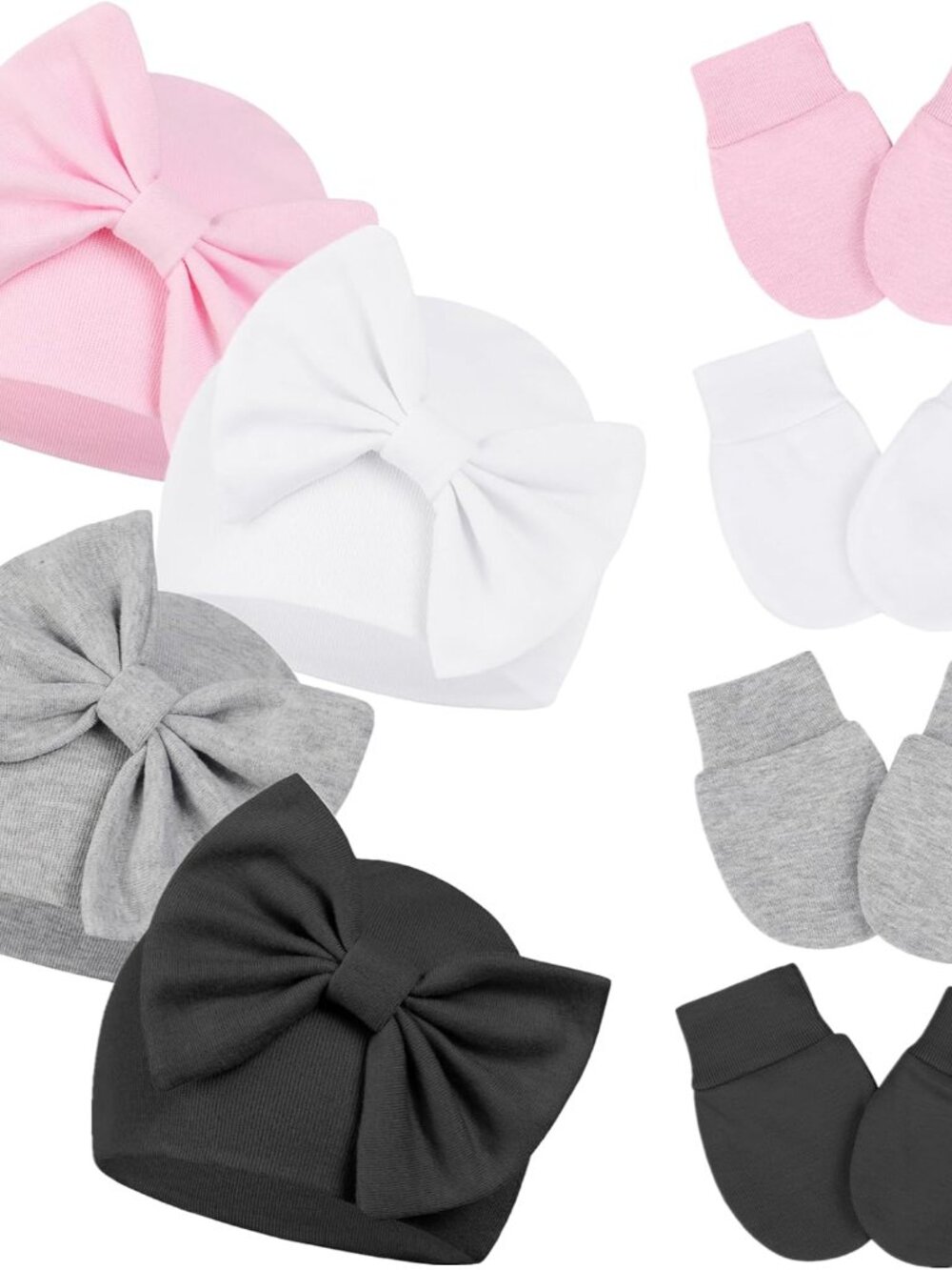 Newborn Baby Girl Hats and Mittens Set, Hospital Hat, Bow Beanie Infant Gift, So